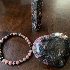 Rhodonite Crystal Bracelet Tower and Heart Bundle